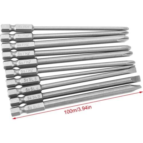 Professional 10pcs/set 100mm Alloy Steel S2 Slotted Screwdriver Bits Straight Cross Head Batches Hand Tools