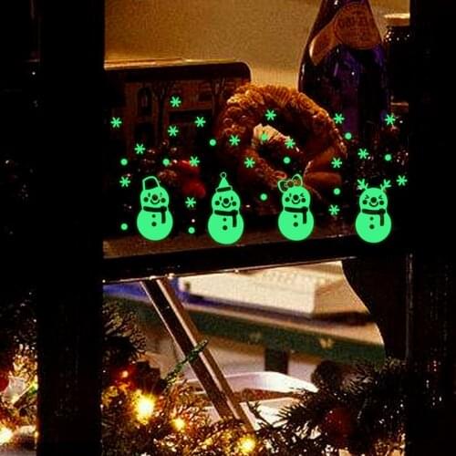 Christmas Glow Snowman Wall Stickers Living Room Luminous Stickers Window Decor