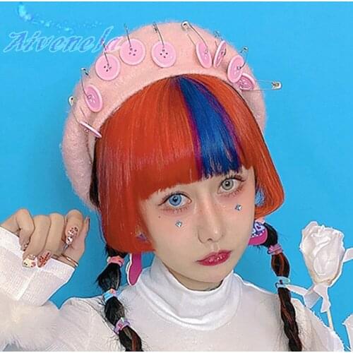 Harajuku Pink Berets Hat Buttons Female Streetwear Boina Feminina Береты AFC1156