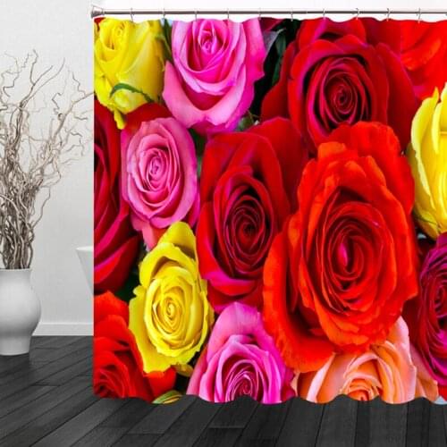 Sexy Red and Yellow Rose Flower Shower Curtains Valentines Day Wedding Room Bathroom Cloth Curtain Waterproof Bath Accessories