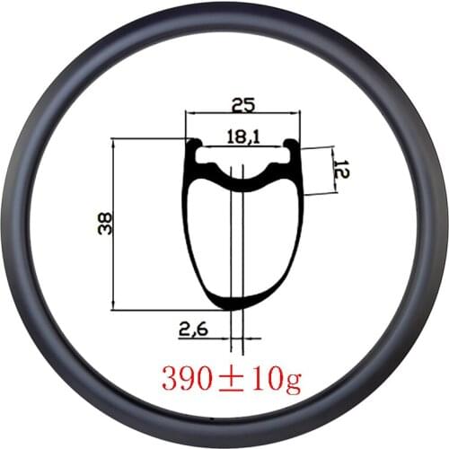 Ultralight 390g 700C 38mmx25mm Tubeless Asymmetry disc brake carbon rim deep 38mm gravel UD 3K 12K matte glossy road bike wheels