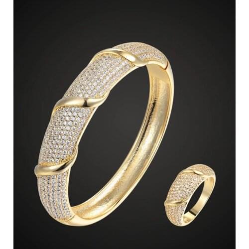 Vanifin Fashion Elegant Copper Bangle and Rings Jewelry Set Ladies Party Wedding Engagement Anniversary Custom Cubic Zirconia