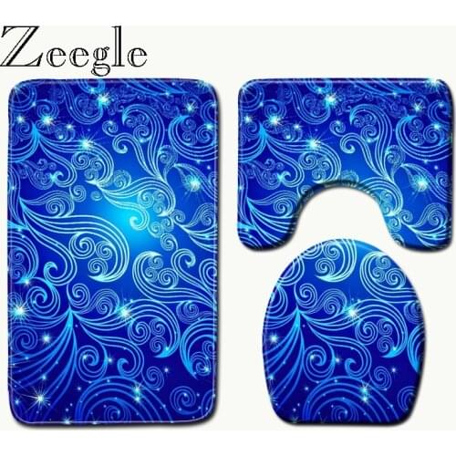 Zeegle 3pcs Carpet Set Bathroom 3D Printing Non-Slip Bath Mat Bathroom Kitchen Carpet Doormats Decor Toilet Seat Cover Rug