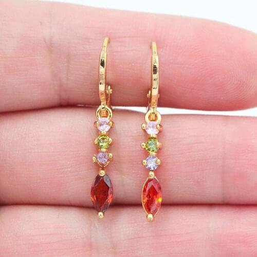 Gold Color Women Fashion Multicolor Zirconia CZ Teardrop Dangle Earrings Jewelry