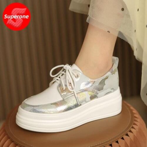 Superone New Woman Pumps Genuine Leather Thick Bottom Print Shoes Women Cool Fashion Party Shoes Women Footwear Size 34-39
