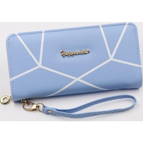 Female Purse Luxury Leather Womens Long Large Capacity Zipper Wallet Korean-Style Geometric Pattern Clutch Credit Card Holder