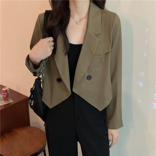 Womens Suit Jacket Turn-down Collar Single Button Decoration Long Sleeves Short Tops Wholesale 2021 New Fashion Lady Clothing