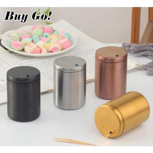 1XStainless Steel Gold Toothpick Box Barrel Hotel Toothpick Holder Container Metal Toothpick Dispenser Kitchen Table Decoration