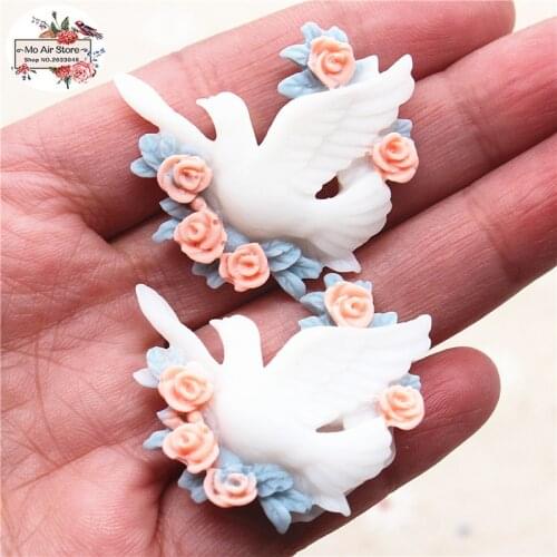 10pcs Resin Peace Bird Dove with Flower Cabochon flatback Jewelry Making Scrapbooking Decoden DIY Accessories 33x31mm