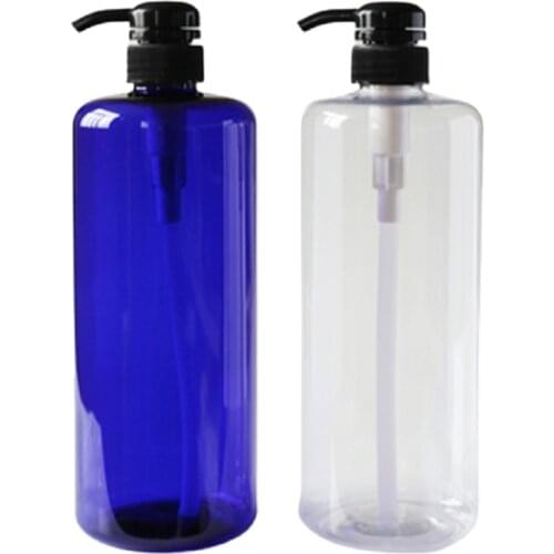 1000ml New Arrival Plastic PET Empty Round Cosmetic Containers Black White Lotion Pump Clear Blue Packaging Bottle 8pieces