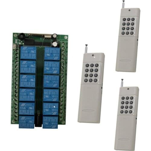3000m Wide Range High Power 10A Relay DC 12V 24V 12 CH 12CH RF Radio Relay Wireless Remote Control Switch Transmitter Receiver
