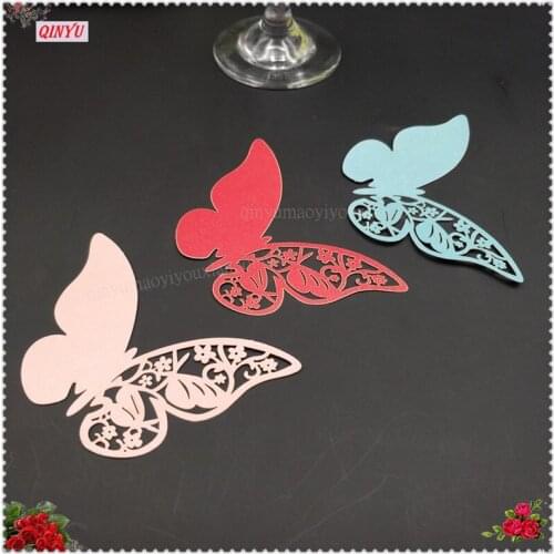 50 pieces/lot Butterfly Laser Cut Paper Place Card / Escort Card / Cup Card/ Wine Glass Card For Wedding Party Decoration 5z