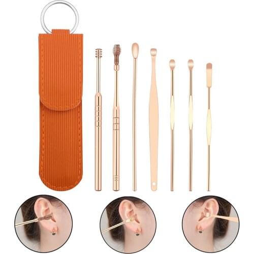 7pcs Portable Ear Wax Pickers Stainless Steel Earpick Wax Remover Curette Ear Pick Cleaner Ear Cleaner Spoon Care Ear Clean Tool