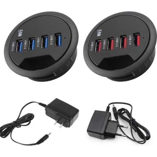 EU US Power Adapter Mounting In-Desk 4 Ports USB 3.0 Hub Multi Splitter for PC Desktop Computer Laptop Mouse Keyboard