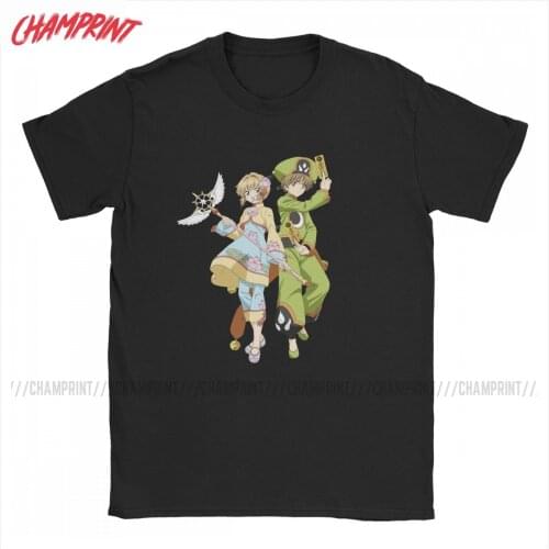 Card Captor Sakura And Syaoran Men T Shirt Cardcaptor Leisure Tee Shirt Short Sleeve T-Shirts Pure Cotton Adult Clothing