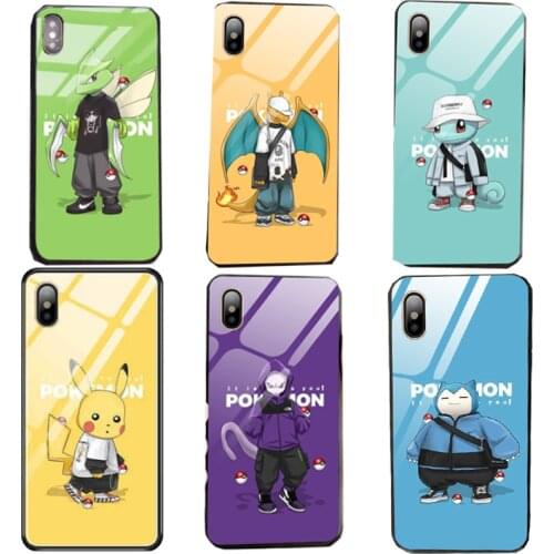 Pokemon Pikachu Glass Phone Case for IPhone 6/ 6s/ 7/ 8/ Plus/X/XS/XR/XS Max/ 11/ 12/ Pro/Cute Cartoon Anti-fall Silicone Case