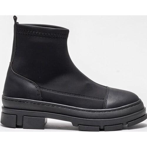 Black Luxury Leather Ankle Sock Boots 2021 New Women Winter Round Toe Lace Up Shoes Woman Fashion Motorcycle Platform Boots