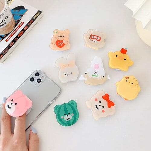 Cute Bunny Rabbit Bear Griptok For iPhone Samsung Phone Ring Holder Stand Kawaii Korea Grip Tok Phone Socket Foldable Bracket