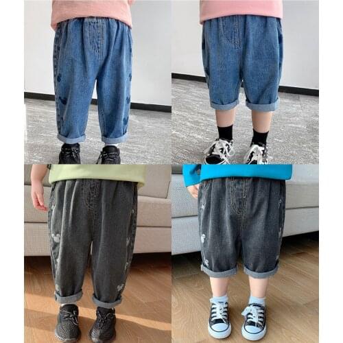 Girls Jeans Baby Kids Jeans for Children Boys Girls Capri Cropped Pants Denim Pants Trousers Girls Kids Pants for Boy Girl 2-8Y