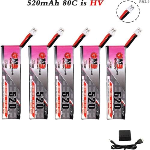 GAONENG GNB Lipo HV 3.8V 520mAh 80C Battery with Charger For Emax Tinyhawk Kingkong LDARC TINY7 RC FPV Drone Parts PH2.0 5PCS