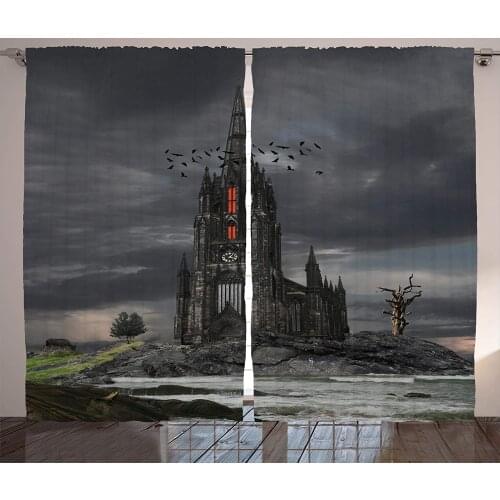 Gothic Curtains Mysterious Gothic Castle Bat Old Building Living Room Decor Curtains Bedroom Window Drapes Curtains for Kitchen