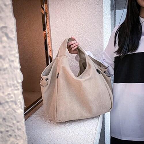 Canvas Totes Purses and Handbags for Women Girls Female Shoppers Casual Fashion Solid Color Vintage Large Capacity Shoulder Bags