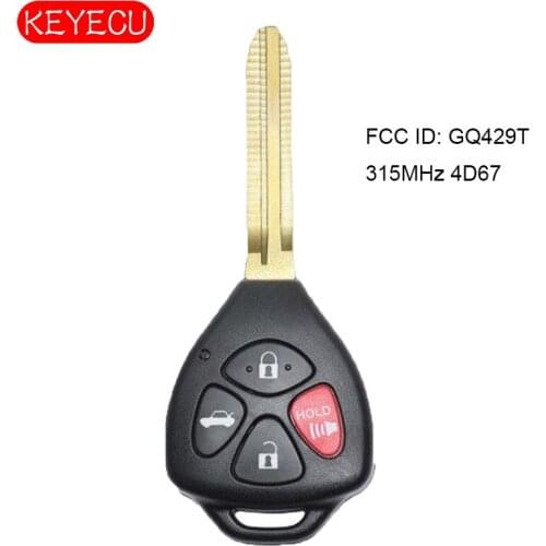 KEYECU Remote Key 4 Buttons 315MHz 4D67 Chip for Toyota Avalon Corolla 2007-2010 FCC ID: GQ429T USA