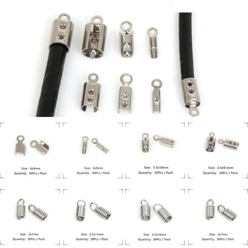 Stainless Steel leather Cord Crimp Beads End Caps Fastener Bracelet Necklace Connectors For Jewelry Making Supplies