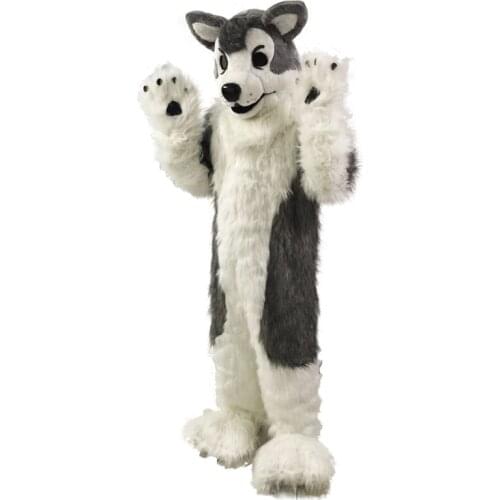 Gray Wolf Husky Dog Fursuit Mascot Costume Long Fur Cosplay Party Fancy Dress Outfits Promotion Carnival Halloween Xmas Adults