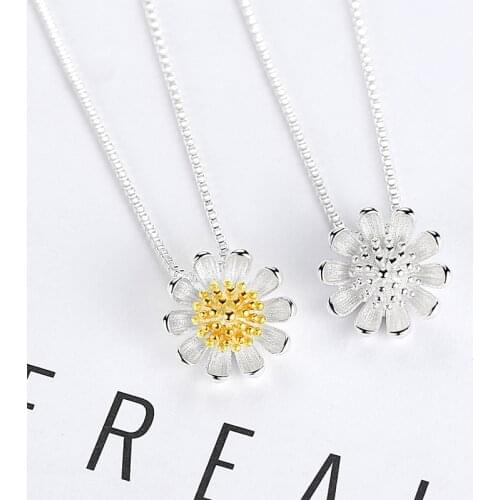 GUS3 925 silver fashion sunflower ladies`pendant necklace female short box chain jewelry wholesale drop shipping cheap