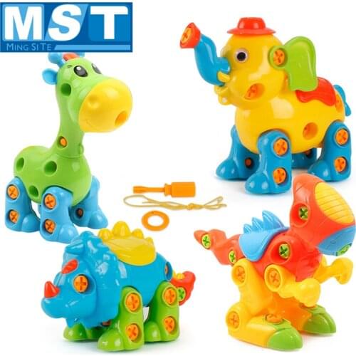 Plastic Early Educational Removable Screw Nut Disassembly Assembly Toys DIY Blocks Model Building Kits Giraffe Elephant Dinosaur