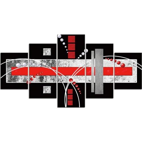 Wall Art Pictures Home Decor Modern HD Prints 5 Panel Abstract Wall Art Red Black Grey Painting Canvas Poster