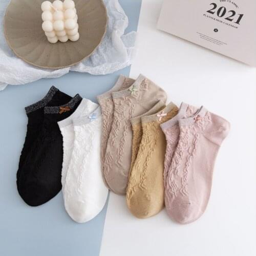 Socks Women Spring And Summer Boat Socks Three-Dimensional Twist Bow Cute Japanese Womens Socks Shallow Mouth Socks College Sty