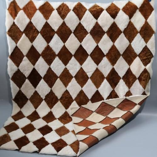 New natural sheared sheep fur blanket large size 100cmX80cm pure wool double color patachwork garment accessory