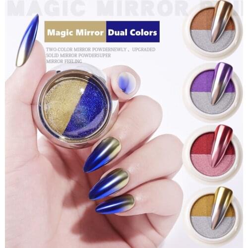 New 1 Box Dual Colors Solid Magic Mirror Nail Powder Holographic Laser Nail Glitter Two Colors Titanium Powder Platter Nail Art