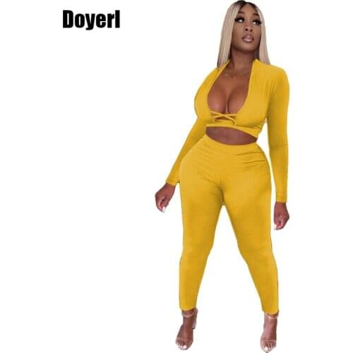 Skinny Sexy Two Piece Set Club Outfits for Women Pant Suits Cross Crop Top and Stretchy Leggings Set Matching Outfit Streetwear
