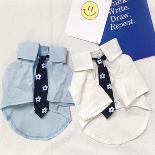 Japanese simple style solid color dog shirt tie spring pet college style shirt cat party dress small dog spring