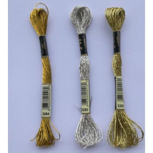 Oneroom 1pcs metallic thread for cross stitch same color as DMC floss 5283 silver 5282 light gold 5284 gold embroidery