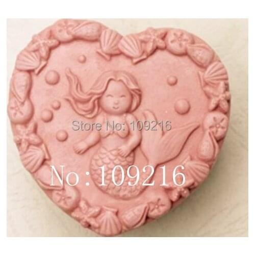 Wholesale!!!1pcs Heart-shaped Mermaid (Zx333) Silicone Handmade Soap Mold Crafts DIY Mould
