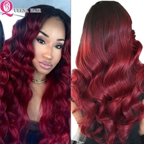 Burgundy Closure Wig 4x4 Closure Wig 1B Burgundy Ombre Human Hair Wigs For Black Women Remy Brazilian Body Wave Lace Closure Wig