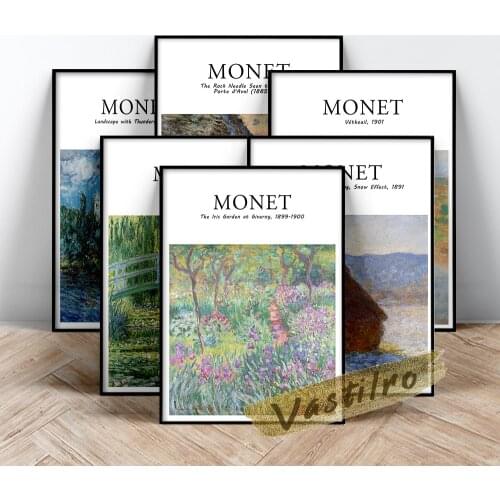 Claude Monet Exhibition Poster, Haystack Morning Snow Effect The ArtistS Garden At Giverny Oil Painting, Monet Landscape Prints