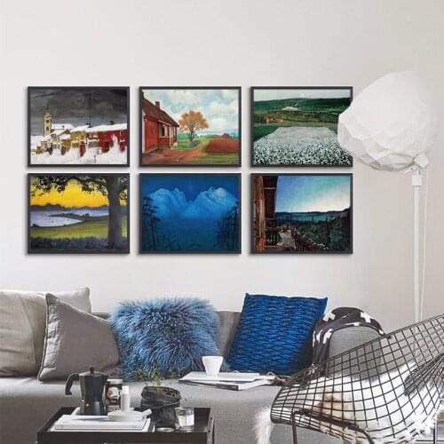 Canvas Poster And Print Harald Sohlberg Famous Painting Collection Winter Night In The Mountains Picture For Room Decoration