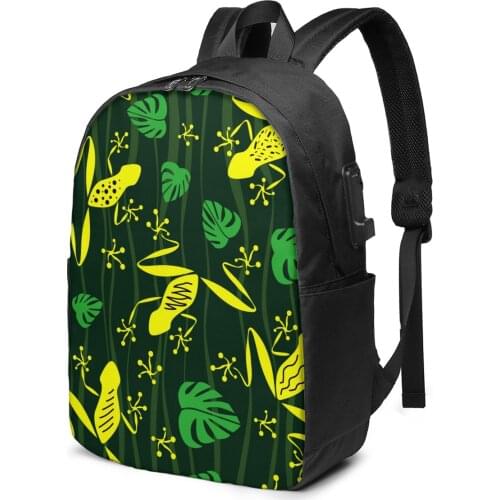 2021 New Laptop USB Backpack Contour Frogs And Leaves And Waves School Bag Bookbag Men Women Travel Daypack Leisure Backpack