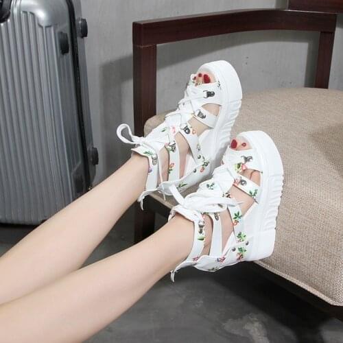 Fashion Women Sandals Summer New Fashion Wedge Sandals New Open Toe Fish Head Fashion Platform High Heels Women Lace up Shoes