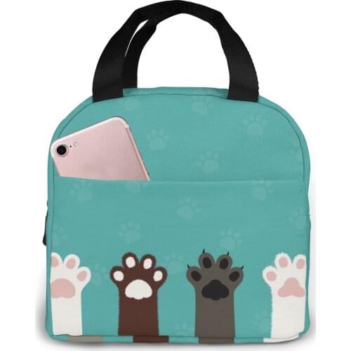 Funny Cats Foots Cooler Bag Portable Zipper Thermal Lunch Bag Convenient Lunch Box Tote Food Bag