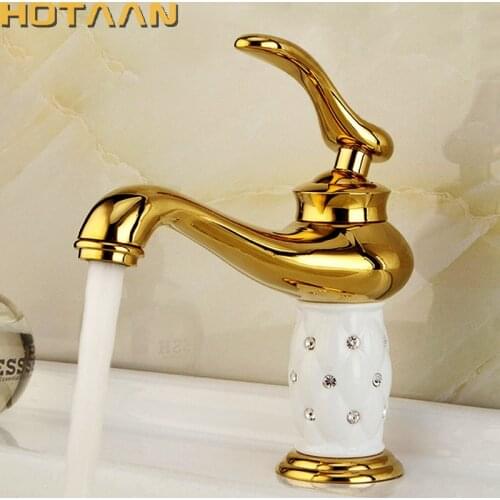 Bathroom Basin Gold Faucet Brass With Diamond Crystal Body Tap New Luxury Single Handle Hot and Cold Tap Free Shipping YT-5045
