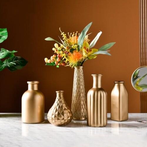 Golden Glass Vase Home Decor Flower Vase European Room Decor Modern Wedding Decoration Hydroponic Plants Container Ornaments