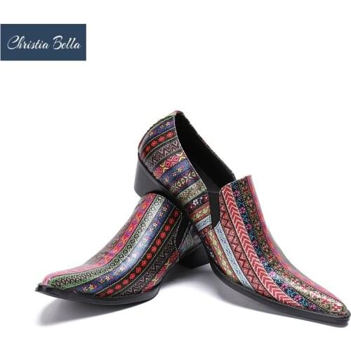 Christia Bella Handmade vintage Retro Office Dress Shoes Wedding Party Dance Shoes High-heeled Leather Shoes Flat Mens Oxfords