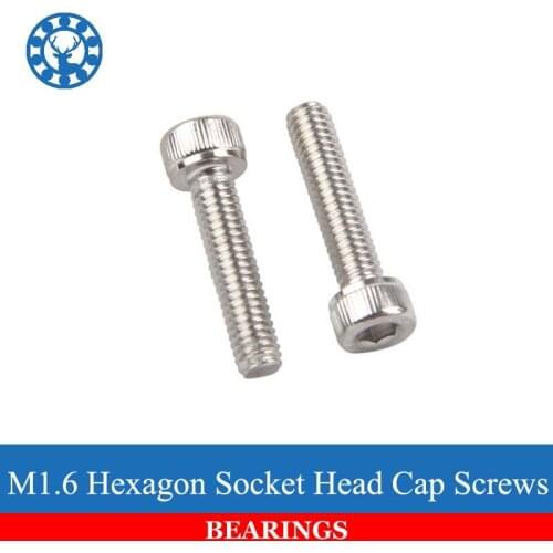 50Pcs M1.6 DIN912 304 Stainless Steel Hexagon Socket Head Cap Screws Hex Socket Screw Metric Bike Screw