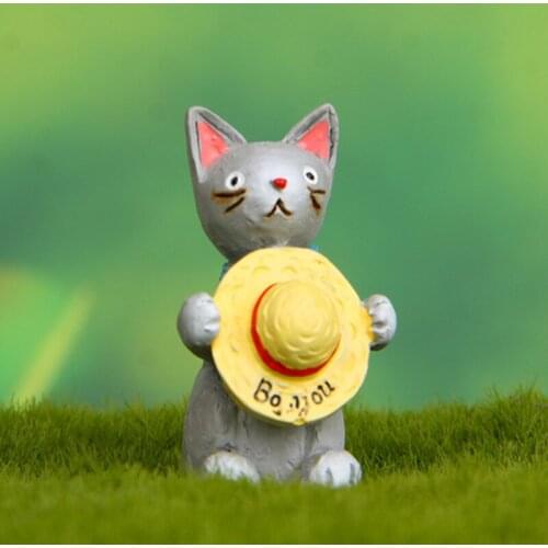 1PC Cartoon Kawaii Straw Hat Cat Mini Figures Cute Kitten Landscape Miniature Figurines Decoration Models for Baby Kids Toys